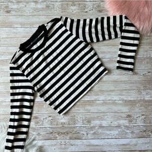 Zara Black and White Stripe Crop Top Long Sleeve Large